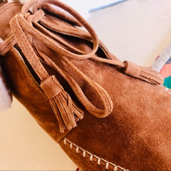 ANDREA GOMEZ Brown Suede Shearling Mocassins Sz 38 - Picture 4 of 10